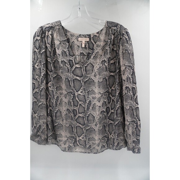 Rebecca Taylor Snake Print Silk V-Neck Blouse Tunic Top Black Gray Python Size 6 - Picture 3 of 8